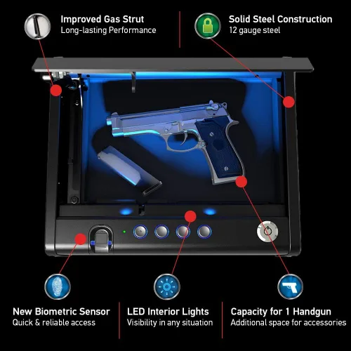 Miniatura 2 de SentrySafe Caja fuerte biométrica para pistolas o pistoleta, caja de seguridad con huellas dactilares y luz interior, capacidad para 1 pistola