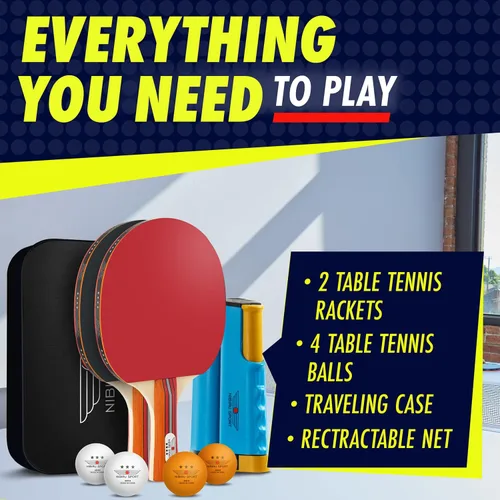 Miniatura 2 de NIBIRU SPORT Professional Ping Pong Paddle Sets - 2 Player or 4 Player Table Tennis Paddles, Retractable Net, Pingpong Balls and Carry Bag Storage