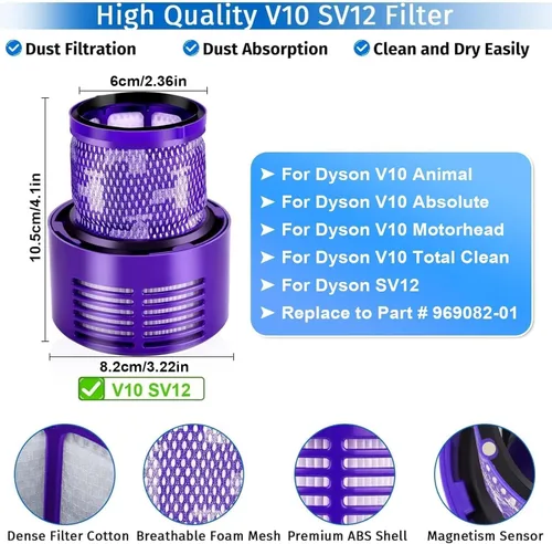 Miniatura 3 de Rebirthcare Paquete de 3 filtros SV12 V10 para Dyson V10 Animal V10 Absolute V10 Total Clean V10 Cyclone SV12 Filtro de vacío inalámbrico Piezas