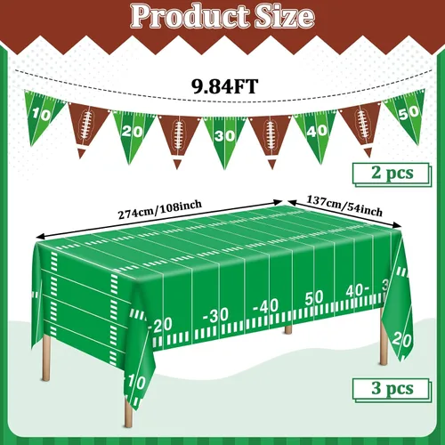 Miniatura 2 de Qyeahkj Suministros para fiestas de fútbol, juego de mantel de rugby, juego de pancartas para mesa de campo de fútbol, incluye banderín de papel