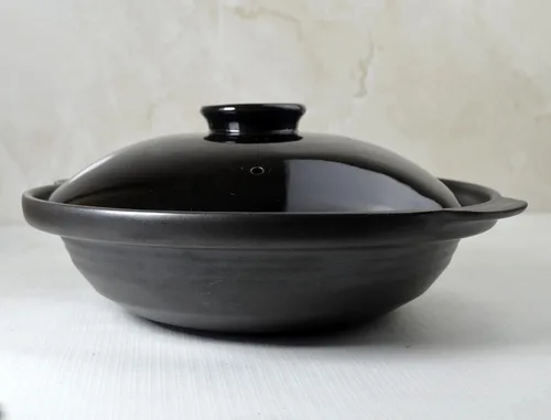 Miniatura 5 de Cacerola de arcilla seca resistente al calor, cacerola de cerámica prémium con tapa, para cocinar sopa terrina, color negro, 42 onzas