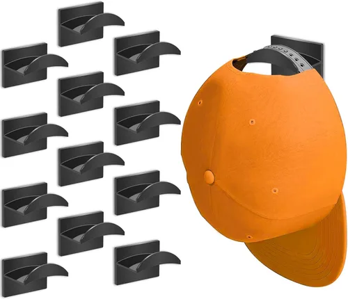 Ganchos adhesivos para pared (12 unidades) - Estantes para sombreros de béisbol, diseño minimalista de estante para sombreros, colgadores de