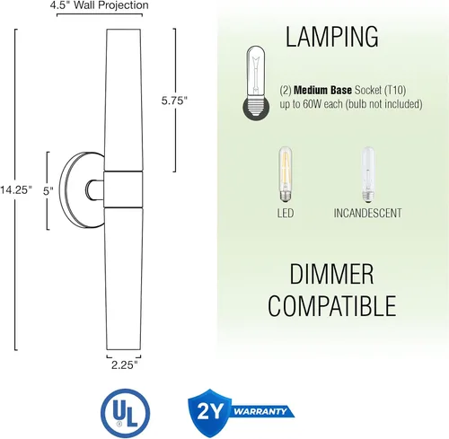 Miniatura 4 de Kira Home Duo - Aplique de pared moderno de 14 pulgadas con pantallas de vidrio esmerilado, para baño/tocador, acabado de níquel cepillado