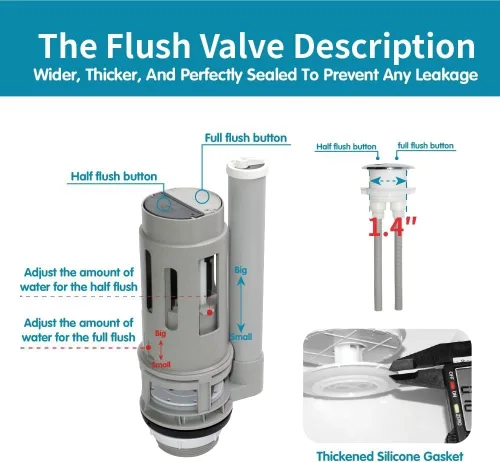 Miniatura 4 de 2-In Dual Flush Valve Replacement Kit with Metal Bolts Extendable Fill Valve,Adjustable Rod Length,2-Piece Toilet Tank Repair Parts