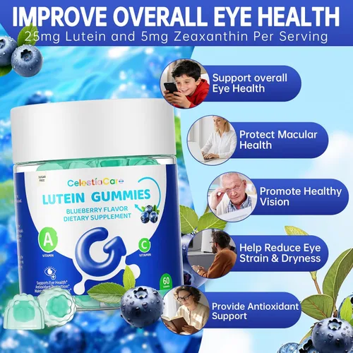 Miniatura 3 de Vitaminas oculares de luteína y zeaxantina, gomitas de arándano, astaxantina, vitaminas oculares para niños y adultos y apoyo de luz azul, salud
