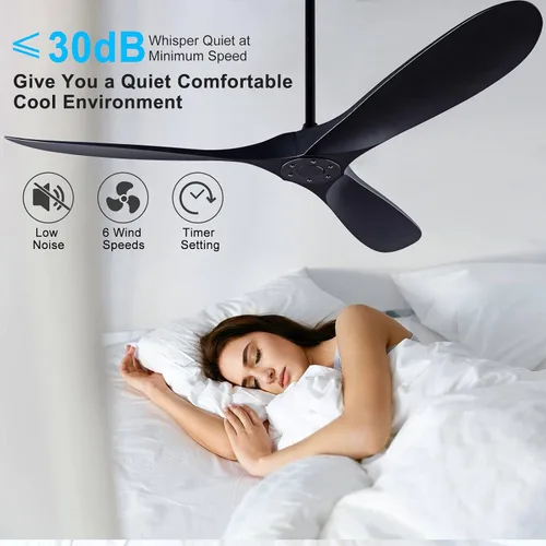 Miniatura 3 de QUTWOB - Ventilador de techo de 60 pulgadas con control remoto sin luces, moderno motor DC reversible para interiores y exteriores, ventiladores