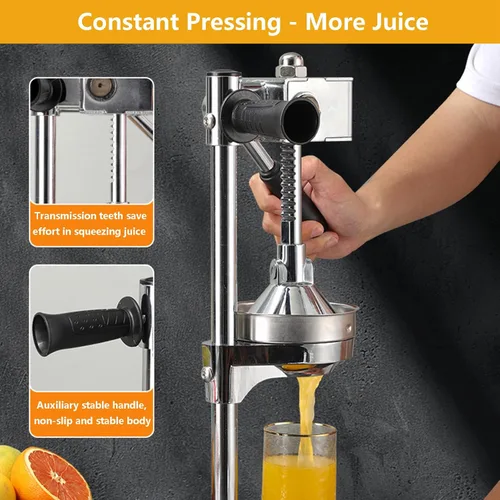 Miniatura 2 de Exprimidor manual manual de grado comercial Exprimidor de encimera para jugo de naranja fresco, incluye 2 moldes y 2 exprimidores pequeños, Negro