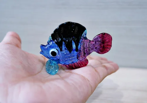 Miniatura 5 de 1shopforyou Figura de vidrio soplado, figura de pez marino tropical, arte en miniatura, colección de vida marina, decoración de acuario, animal