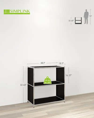 Miniatura 3 de Estantería de metal de 2 niveles de 32 pulgadas, organizador de almacenamiento abierto para sala de estar, dormitorio, mesa auxiliar o mesita