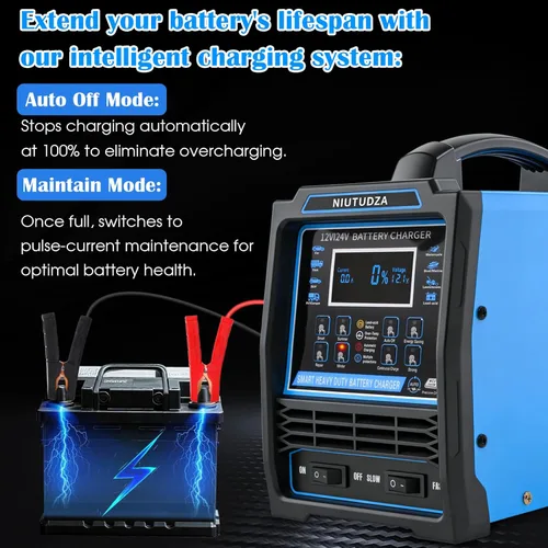 Miniatura 5 de Cargador de batería de coche resistente, mantenimiento de batería automático de 12 V/24 V 0-15 A, cargador inteligente de goteo con apagado