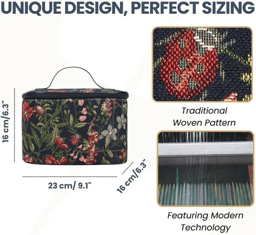 Miniatura 3 de Signare Neceser de tapicería, bolsa organizadora de maquillaje para mujer, diseño de jardín matutino, color negro (TOIL-MGDBK), Negro
