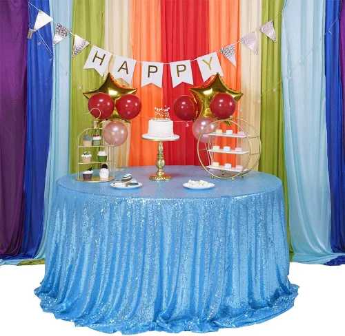 Mantel de lentejuelas color azul bebé de 120 pulgadas redondo con purpurina, secuencia metálica, para fiesta de cumpleaños, baby shower, boda