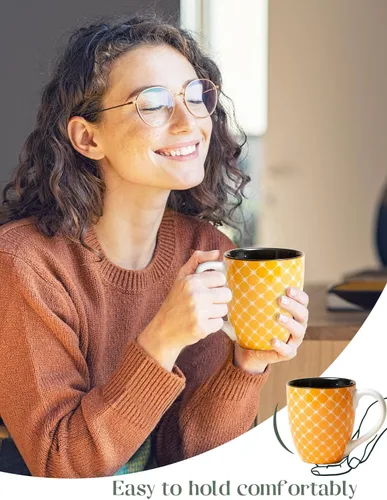 Miniatura 5 de DOWAN Juego de 6 tazas de café, tazas de porcelana grandes de 16 onzas, tazas de té de cerámica con asa para hombres y mujeres, juego de regalo