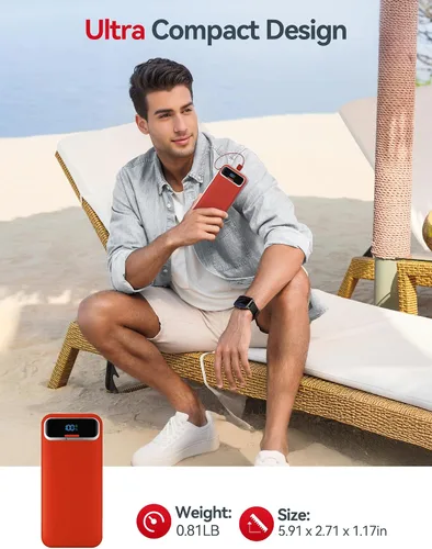 Miniatura 8 de Cargador portátil ligero de 20000 mAh con cables integrados y enchufe de pared de CA, batería de carga rápida PD20W USB-C, pantalla LED, cargador