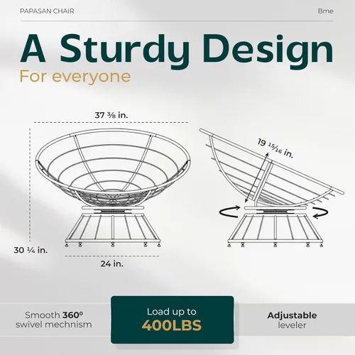 Miniatura 2 de Bme Silla Papasan ergonómica de mimbre de 40 pulgadas con cojín y marco suaves y gruesos, giro de 360°, círculo, lectura, silla cómoda para sala