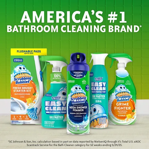 Miniatura 8 de Scrubbing Bubbles Mega Limpiador de Baño y Ducha en Spray, Acción Espumosa Elimina el Sarro y la Suciedad, Aroma a Lluvia, 32 onzas