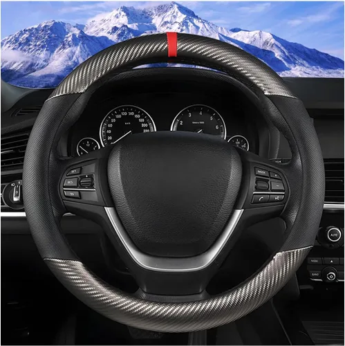 Miniatura 9 de Funda para volante de automóvil, protector de volante de vehículo de fibra de carbono de 14.5 a 15 pulgadas con forro antideslizante, accesorios