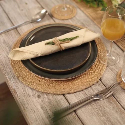 Miniatura 2 de Eco Crave - Juego de 2 manteles individuales redondos tejidos de yute, natural, 33 cm, estilo boho, rústico, de granja, tejido a mano