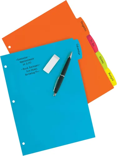 Miniatura 2 de Avery Separadores de plástico duradero con pestañas grandes para escribir y borrar, juego de 5 pestañas para carpetas de 3 anillos, multicolor