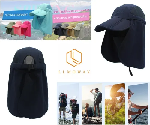 Miniatura 6 de Sombrero de sol transpirable de ala ancha UPF 50+ con solapa para el cuello, protección UV, gorra de secado rápido para verano, pesca al aire libre