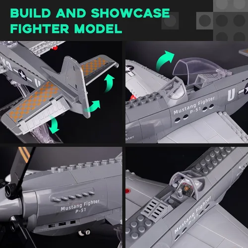 Miniatura 7 de ArtorBricks P-51 Mustang Fighter Airplane Juego de Construcción Militar con Soporte de Exhibición - Kit de Modelo de 258 Piezas para Adultos