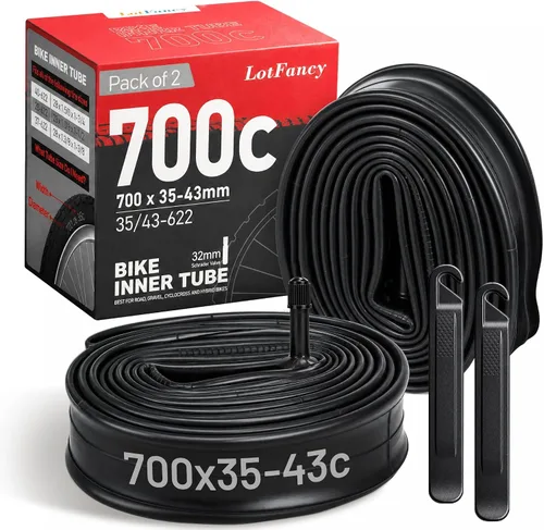 LotFancy Tubos de bicicleta 700C, 2 tubos de bicicleta de carretera 700x35/43c, 700x35C, 700x38C, 700x40C, 700x42C, 700x43C, tubos de neumáticos de