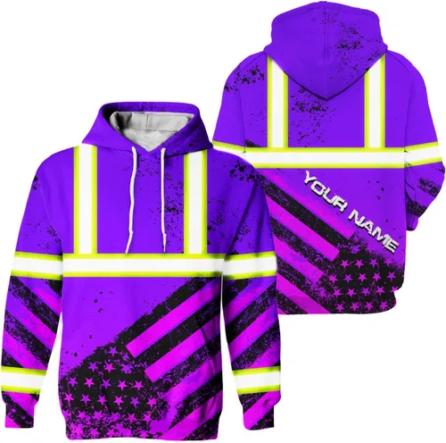 Miniatura 23 de Sudadera con capucha de alta visibilidad con la bandera de Estados Unidos para hombre, sudadera con capucha reflectante de seguridad