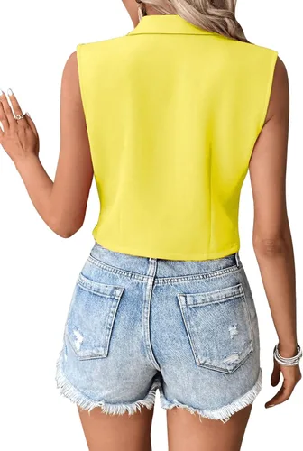 Miniatura 2 de Floerns Chaqueta corta sin mangas con cuello de solapa para mujer