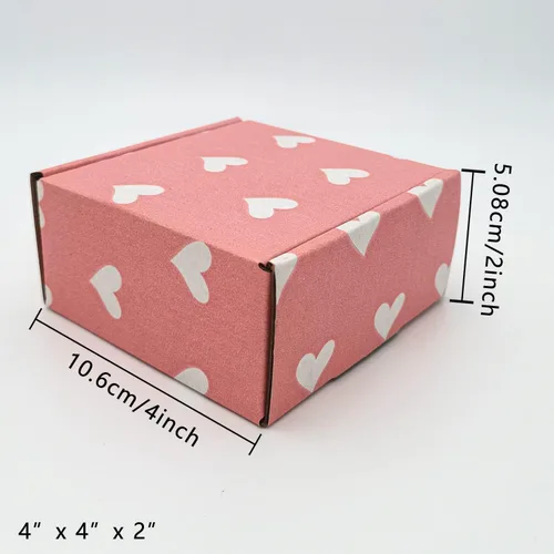 Miniatura 2 de Paquete de 25 cajas de envío con corazones rosas para bebé, cajas de cartón corrugado de kraft reciclables de 4 x 4 x 2 pulgadas, cajas de embalaje