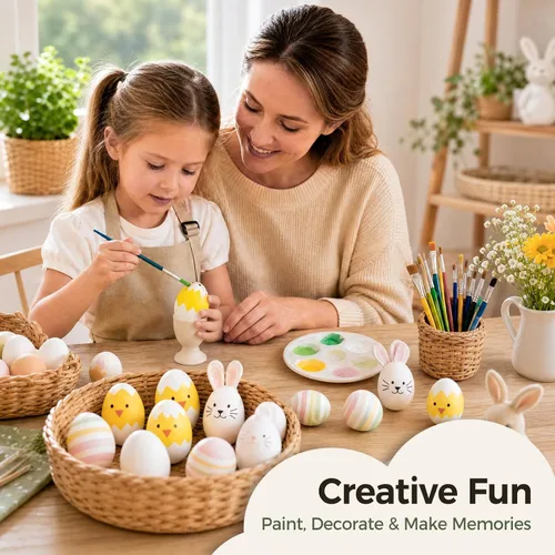 Miniatura 5 de SallyFashion Huevos falsos de madera para cajas de anidación, 9 huevos de Pascua blancos para manualidades, accesorios de cocina para niños pequeños