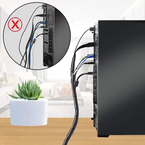 Miniatura 2 de 65 pies XHF 4mm (rango de envoltura: 1.5mm-10mm) Envoltura de cable en espiral para ordenador, manga organizadora de cables eléctricos, RoHS, negro