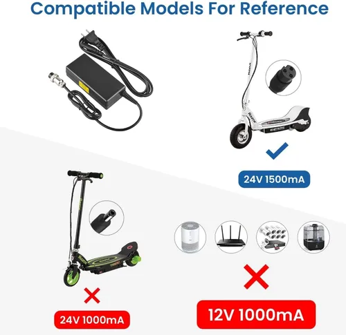 Miniatura 2 de Adaptador de CA de 24V 2A compatible con Razor Dirt Quad Scooter eléctrico Cable cargador de fuente de alimentación