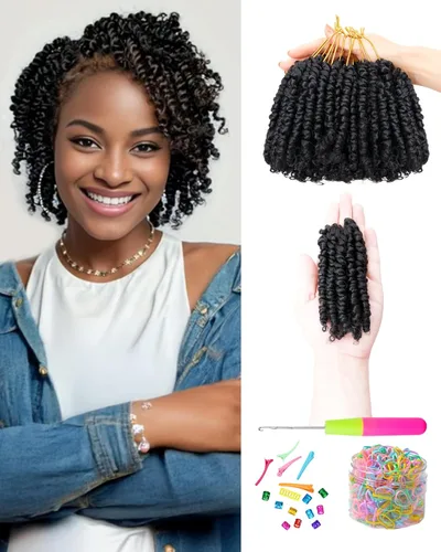 Miniatura 7 de Cabello de Ganchillo Pre-Retorcido Passion Twist para Mujeres Negras y Niños, Cabello Passion Twist Pre-Enrollado Trenzas Bohemias 4 Pulgadas 8