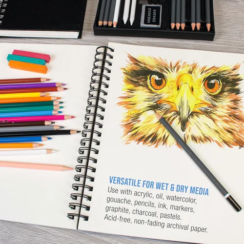 Miniatura 5 de U.S. Art Supply Cuaderno de bocetos mixto de 9 x 12 pulgadas, paquete de 2 (60 hojas), 98 libras (160 GSM) - Bloc encuadernado en espiral con papel