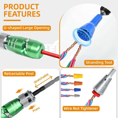 Miniatura 3 de ANGELSWORD Pelacables de 12 AWG para taladro, herramienta de pelado de cables, herramienta de electricista profesional, el compañero perfecto