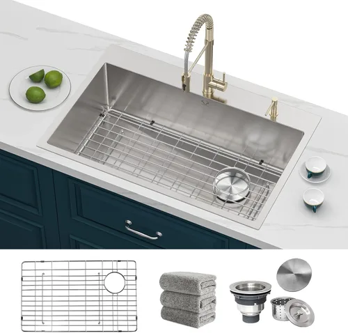Miniatura 11 de Fregaderos de cocina 23x18 pulgadas Fregadero de cocina empotrado Fregadero de acero inoxidable 16 calibre Juegos de fregaderos de un solo tazón