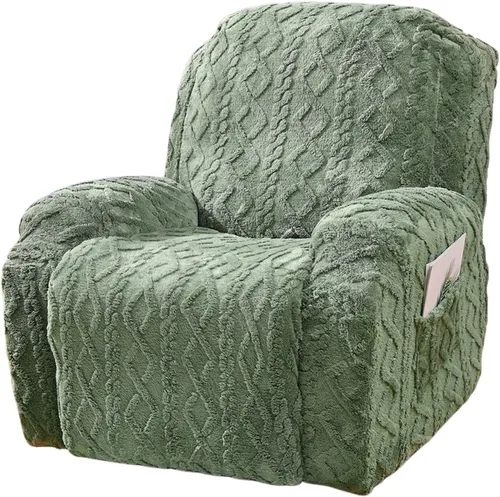 Miniatura 11 de OQHAIR Funda de terciopelo para sillón reclinable grande, 4 piezas, elástica, suave, con bolsillos, protector de muebles, color beige, 2 plazas