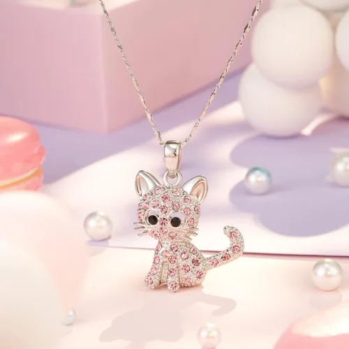 Miniatura 3 de Lanqueen - Collar con colgante de gato, joyería para mujeres y niñas, amantes de los gatos, collar con 18 + 2.4 pulgadas de cadena