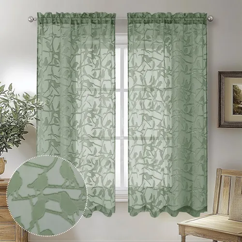 Miniatura 62 de OVZME Anji - 2 paneles de cortinas traslúcidas de gasa marrón de 72 pulgadas de largo para dormitorio, doble bolsillo para barra, tela ligera