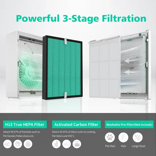 Miniatura 3 de Filtro de repuesto mejorado 150 para Coway Airmega 150 (AP-1019C) y purificador de aire Airmega 160, filtro HEPA verde verdadero y filtro de carbón
