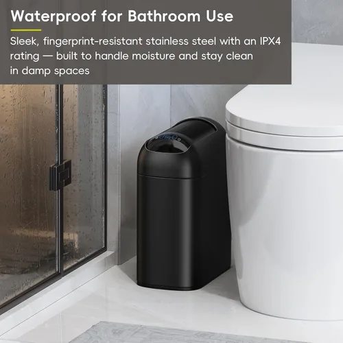 Miniatura 5 de EKO Astro Slim Basurero con sensor, 10L / 2.6 galones, papelera sin contacto con tapa de mariposa de cierre suave, papelera de acero inoxidable