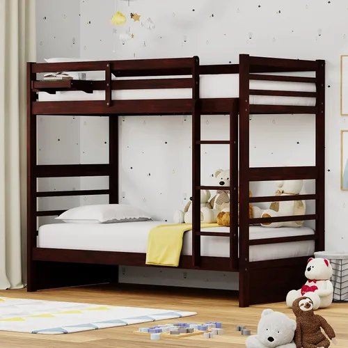 Miniatura 25 de Glenwillow Home Litera Plana de madera maciza individual sobre cama matrimonial, color espresso