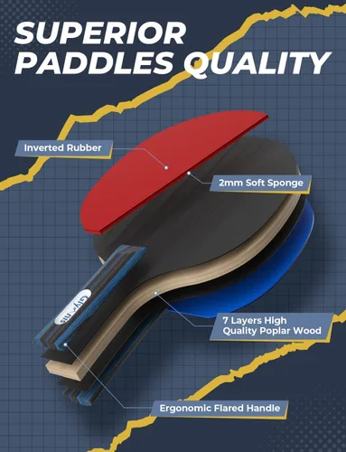 Miniatura 3 de Glymnis Juego de Palas de Ping Pong Raquetas de Tenis de Mesa con Pelotas, Estuche de Almacenamiento para Interiores y Exteriores, Accesorios