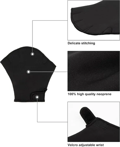 Miniatura 6 de FitsT4 Sports Guantes de natación con aletas Guantes de natación palmeados Fitness Aeróbico acuático Negro