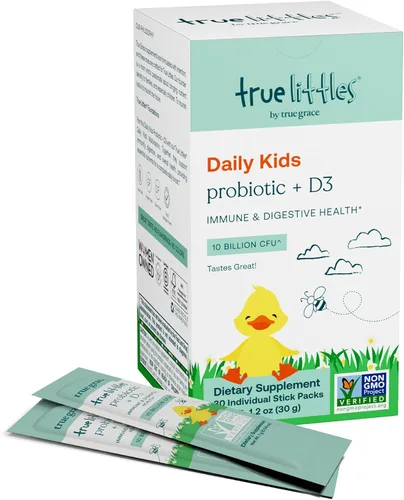 True Grace True Littles - 30 paquetes individuales de barras - Probiótico diario para niños + vitamina D3 para la salud inmune y digestiva - Sin