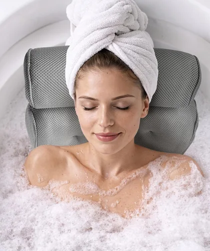Miniatura 8 de Everlasting Comfort Almohadas de baño de lujo para bañera con soporte para la cabeza y el cuello, almohada antideslizante para bañera con ventosas