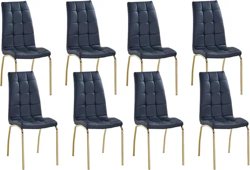 Miniatura 9 de Juego de 4 sillas de comedor de piel sintética, modernas sillas de comedor negras con patas de metal dorado y respaldo ergonómico, tapizadas