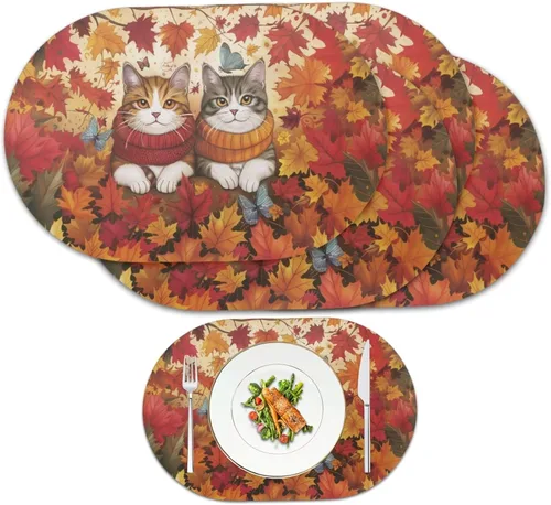 Miniatura 30 de Non Slip Placemats Set of 6 Pumpkin Mushroom Theme Waterproof Wipeable Faux Leather for Thanksgiving Family Feast Heat Resistant Dining Table Mats