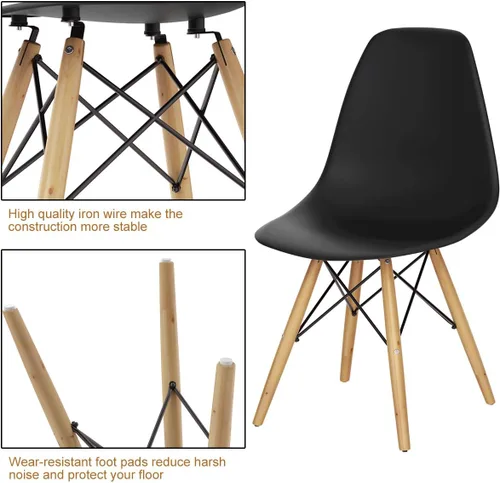 Miniatura 7 de Giantex Juego de 2 sillas de comedor negras, sillas de comedor modernas de mediados de siglo premontadas con patas de madera, sillas de cocina sin