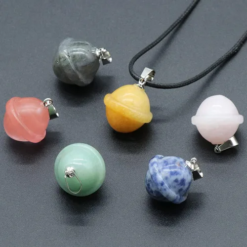 Miniatura 6 de Collar con colgante de piedra natural, ópalo de cuarzo rosa, globo OVNI Reiki, cristales de reiki, collares de cuerda larga para mujeres, joyería